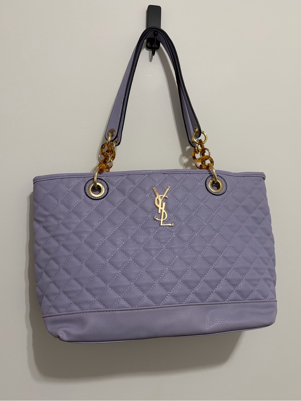 Lavender Quilted Shoulder Tote with Gold Accents